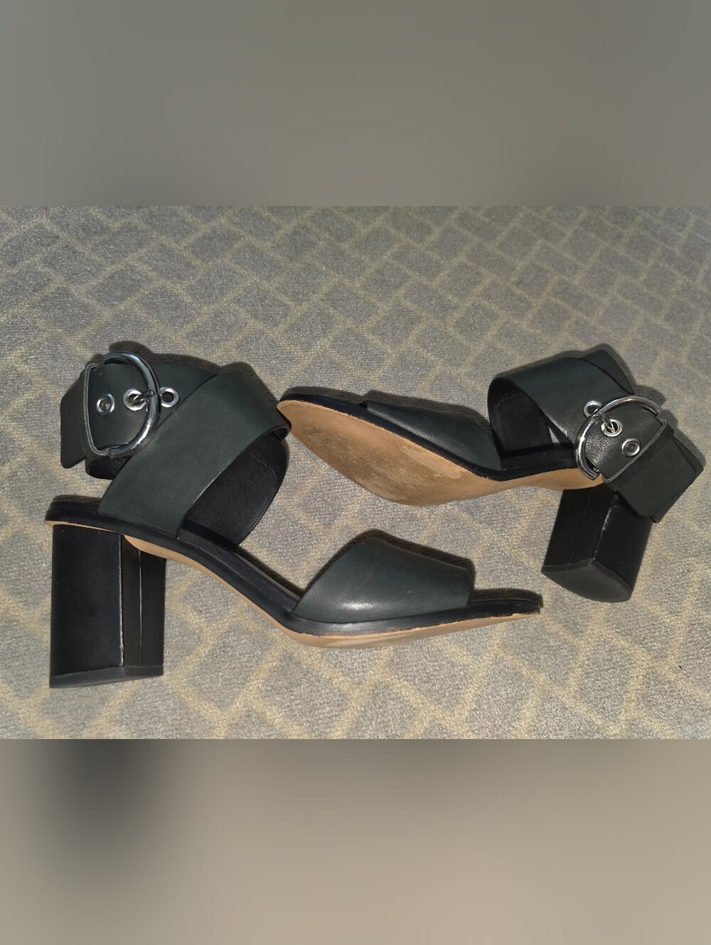 Rebecca Minkoff Black And Silver Ankle Buckle Heels